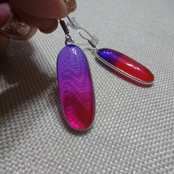 Beautiful PURPLE & PINK BI-COLOR TOURMALINE Handmade Sterling Earrings #141C - Picture 2 of 3